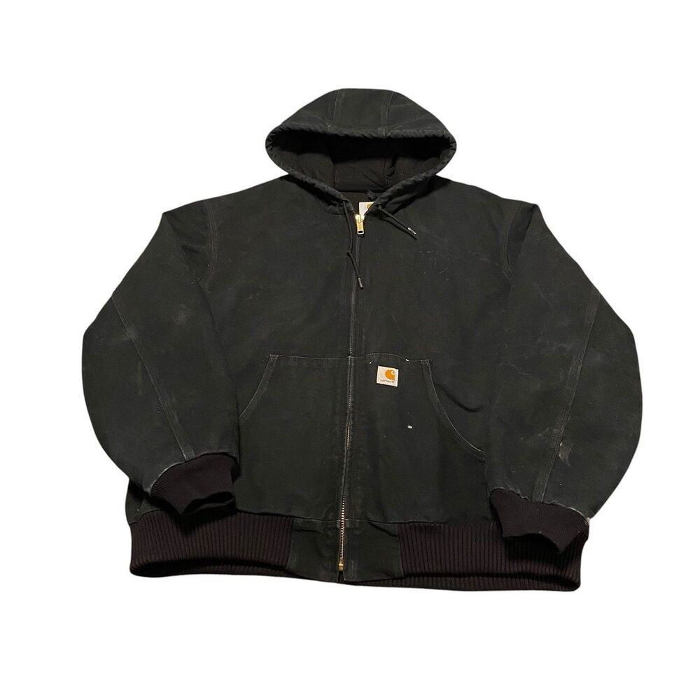 Thrashed Vintage Carhartt Quilted Hooded Active Jacket “Black” J140 BLK Men’s XL